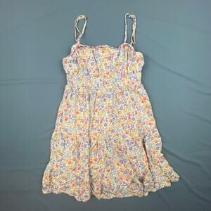 Bécool Floral Tiered Mini Dress Smocked Bodice Size M
